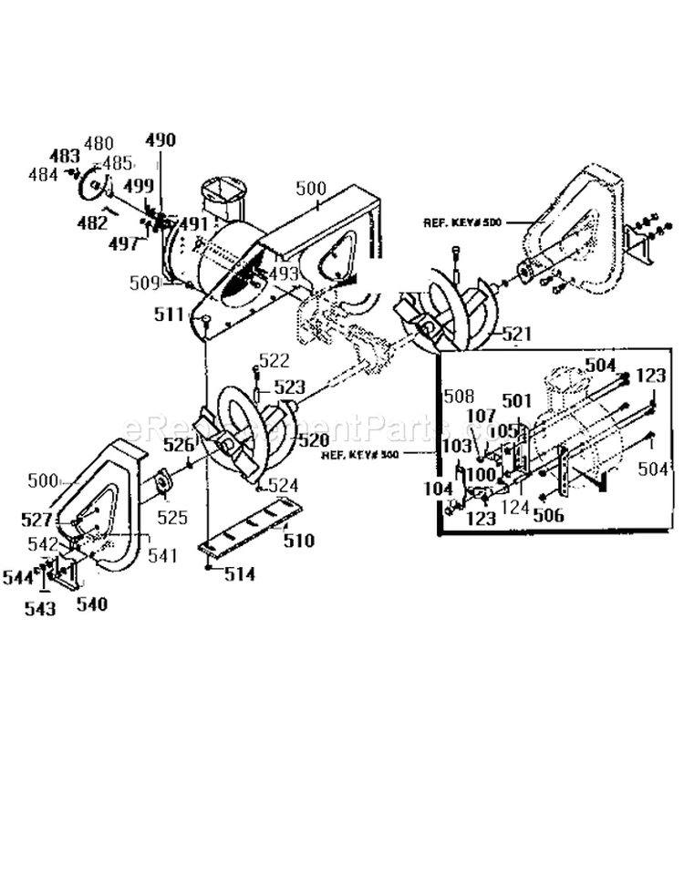 Auger Housing Assembly Diagram and Parts List for 536886650  Craftsman Snow Blower