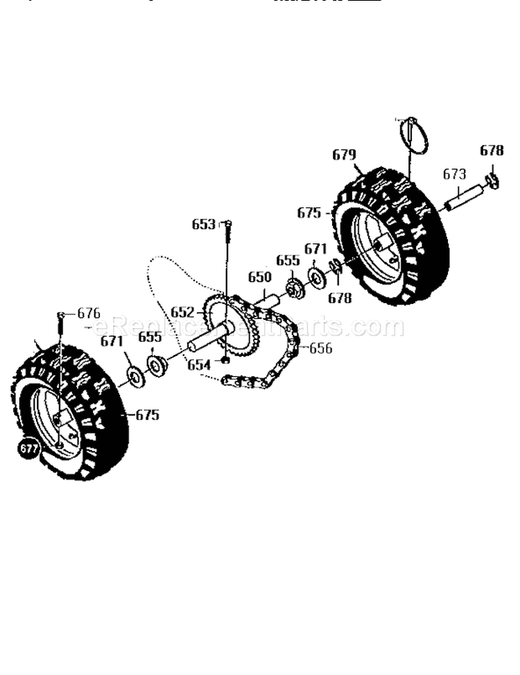 Wheel Assembly Diagram and Parts List for 536886650  Craftsman Snow Blower
