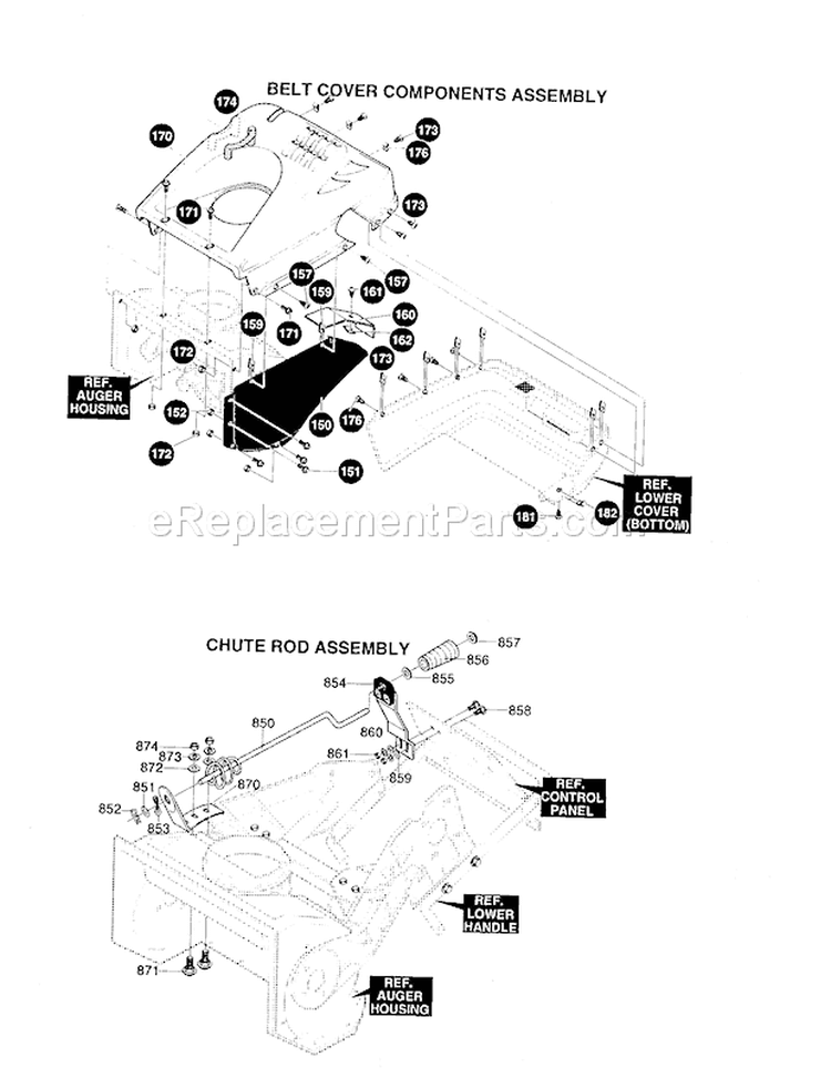 Belt Cover Component Assembly Diagram and Parts List for 536886760  Craftsman Snow Blower