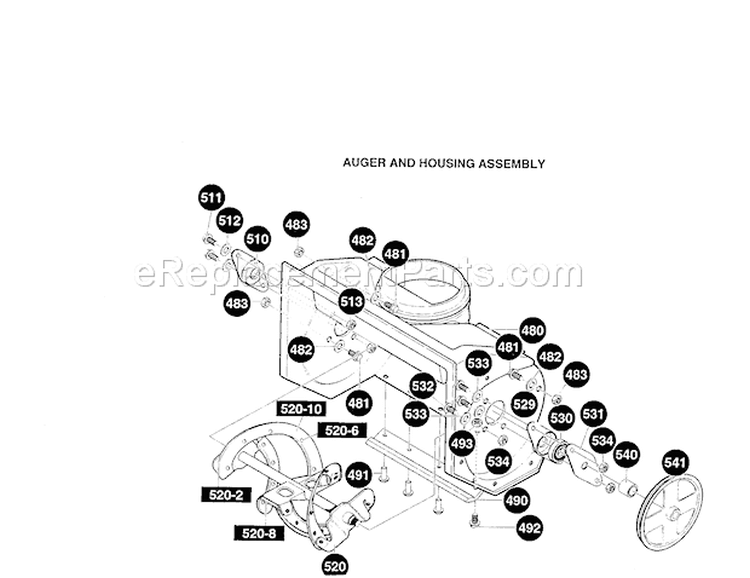Auger And Housing Assembly Diagram and Parts List for 536886760  Craftsman Snow Blower