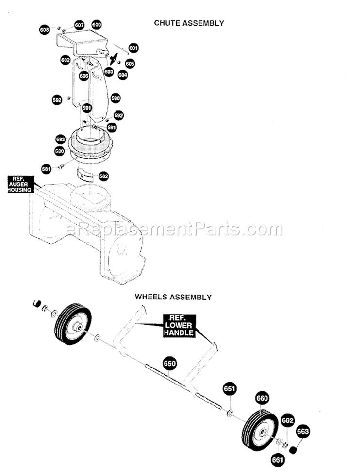 Chute Assembly Diagram and Parts List for 536886760  Craftsman Snow Blower