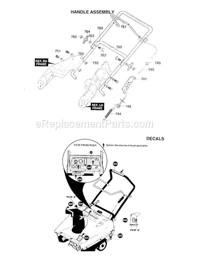 Handle Assembly Diagram and Parts List for 536886760  Craftsman Snow Blower