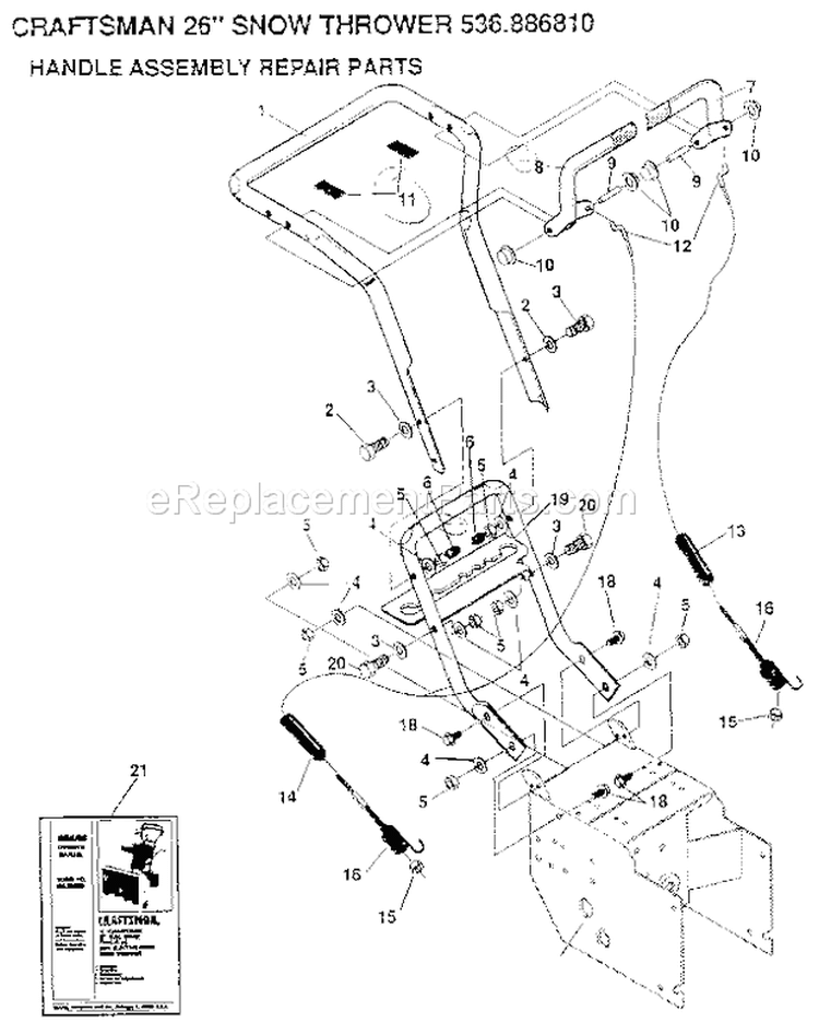 Handle Assembly Diagram and Parts List for 536886810  Craftsman Snow Blower