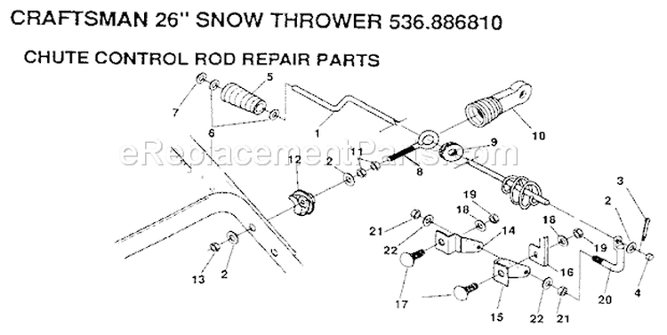Chute Control Rod Diagram and Parts List for 536886810  Craftsman Snow Blower