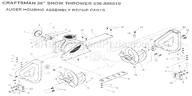 Auger Housing Assembly Diagram and Parts List for 536886810  Craftsman Snow Blower