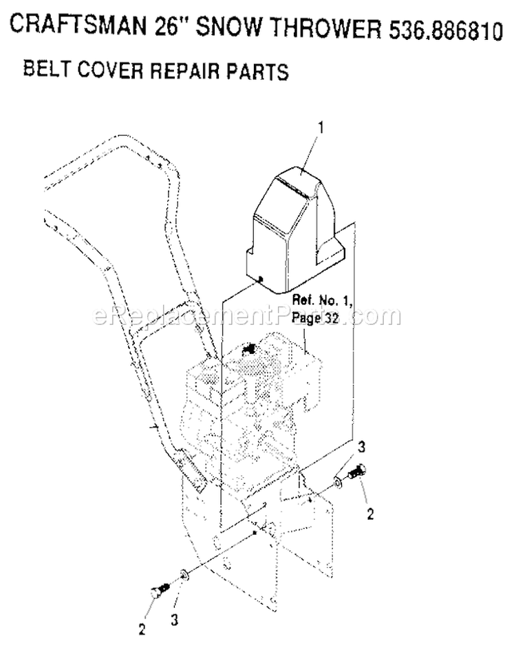 Belt Cover Diagram and Parts List for 536886810  Craftsman Snow Blower