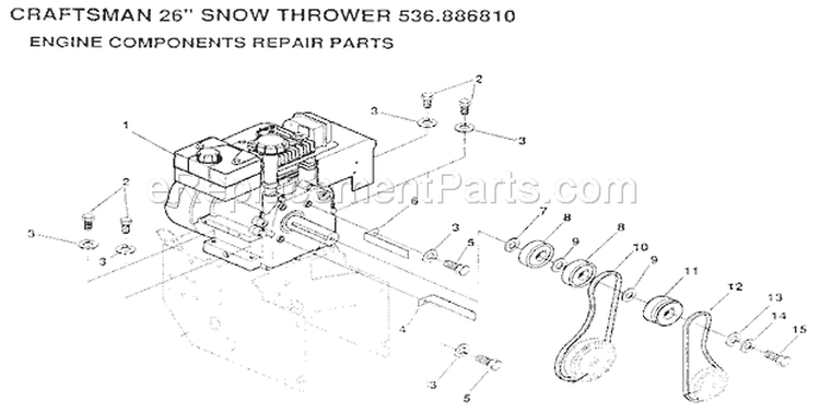 Engine Components Diagram and Parts List for 536886810  Craftsman Snow Blower