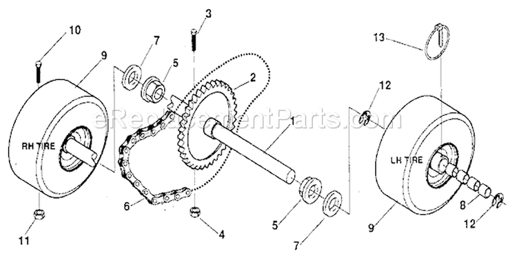 Wheel Assembly Diagram and Parts List for 536886811  Craftsman Snow Blower