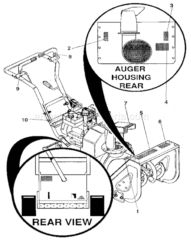 Decals Diagram and Parts List for 536886811  Craftsman Snow Blower
