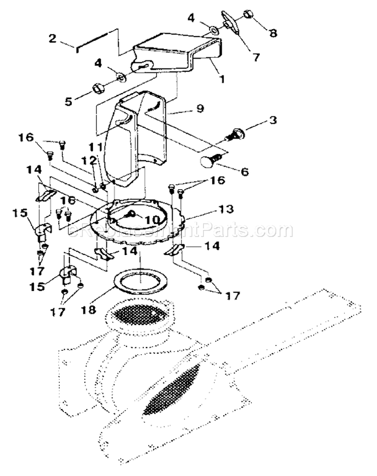 Discharge Chute Diagram and Parts List for 536886811  Craftsman Snow Blower