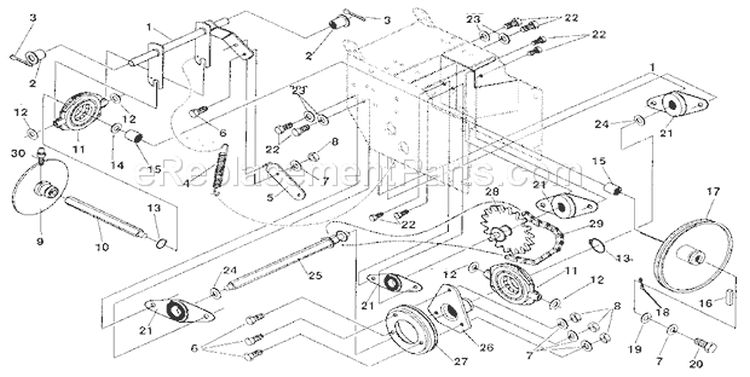 Drive Components Diagram and Parts List for 536886811  Craftsman Snow Blower