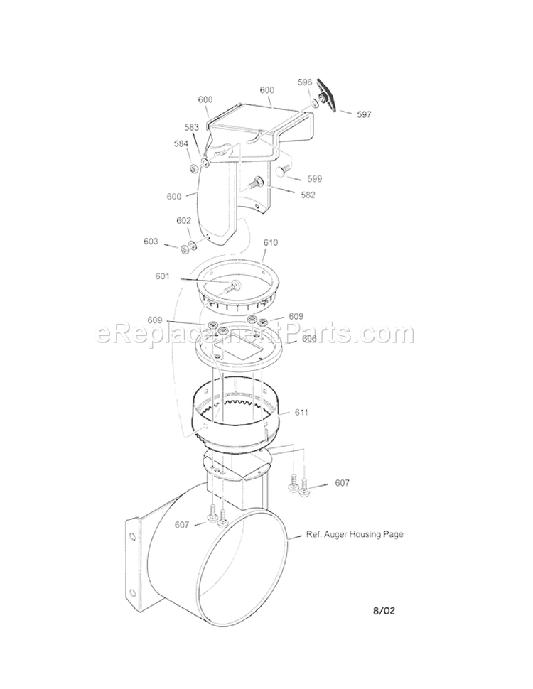 Discharge Chute Diagram and Parts List for 536887250  Craftsman Snow Blower