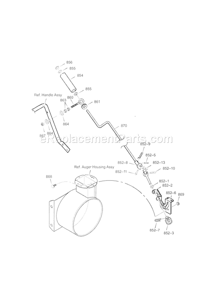 Chute Rod Diagram and Parts List for 536887250  Craftsman Snow Blower