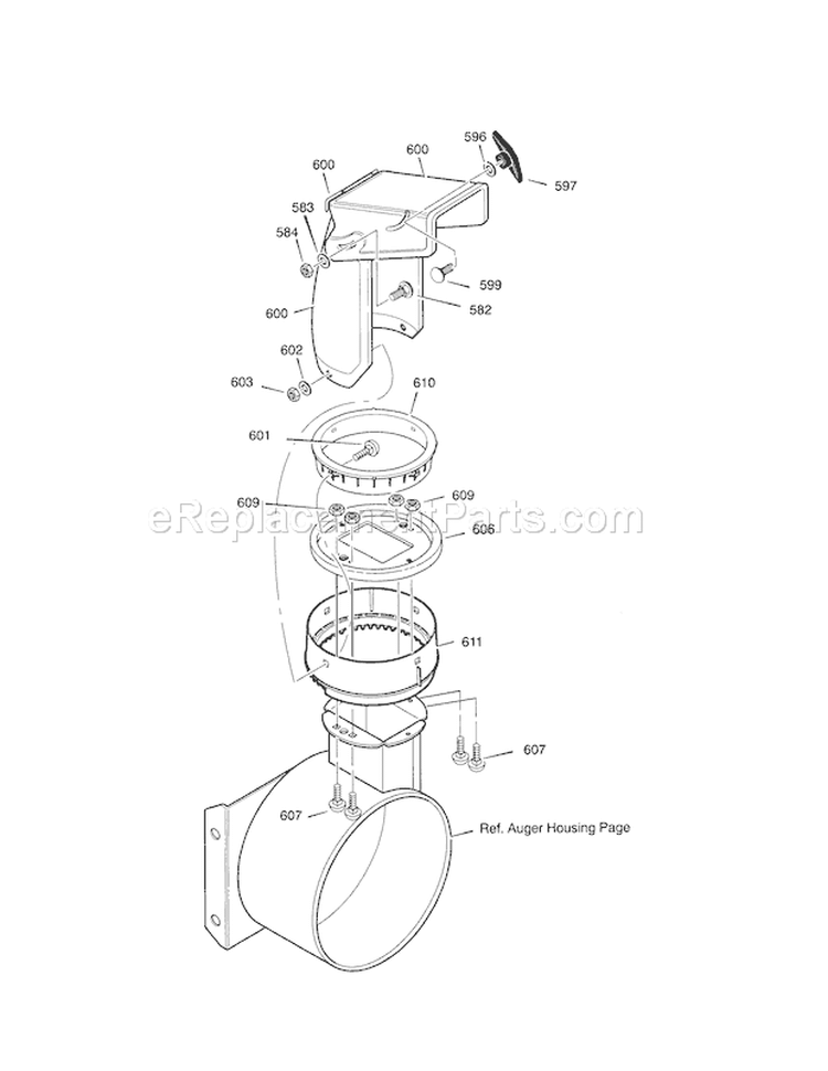 Discharge Chute Diagram and Parts List for 536887251  Craftsman Snow Blower