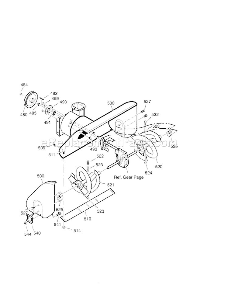 26" 7.75Hp Auger Housing Diagram and Parts List for 536887750  Craftsman Snow Blower