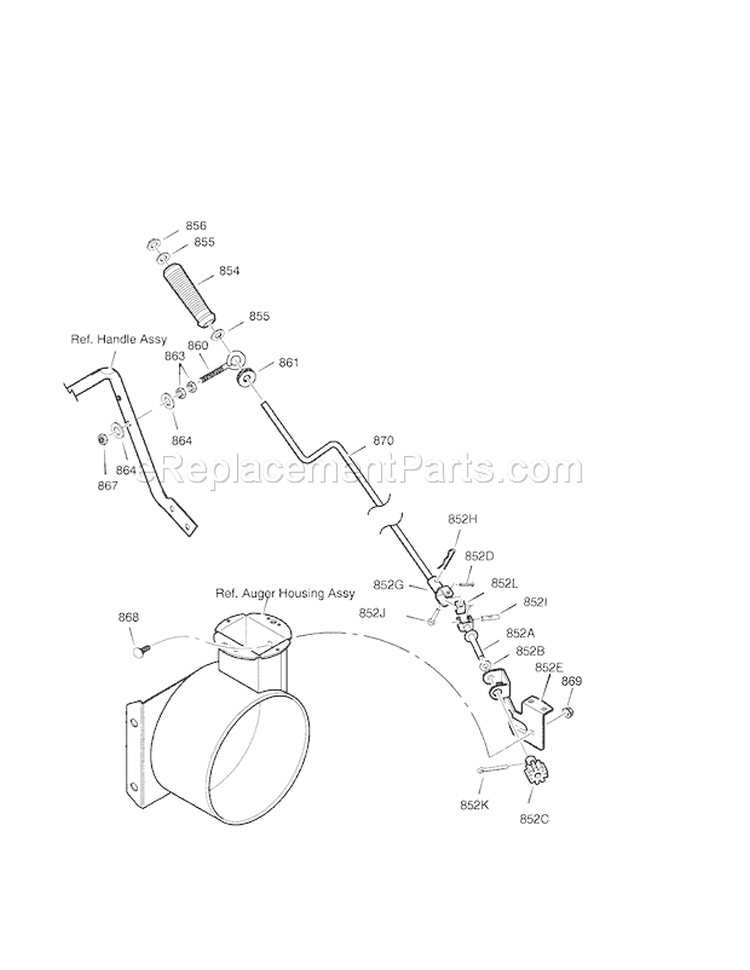 26" 7.75Hp Chute Rod Diagram and Parts List for 536887750  Craftsman Snow Blower