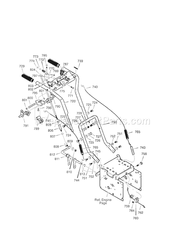 26" 7.75Hp Handle Diagram and Parts List for 536887750  Craftsman Snow Blower