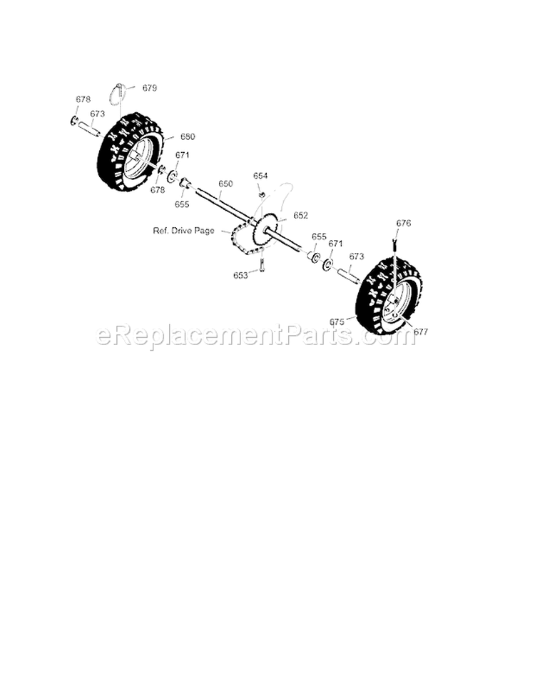 Wheel Assembly Diagram and Parts List for 536887751  Craftsman Snow Blower