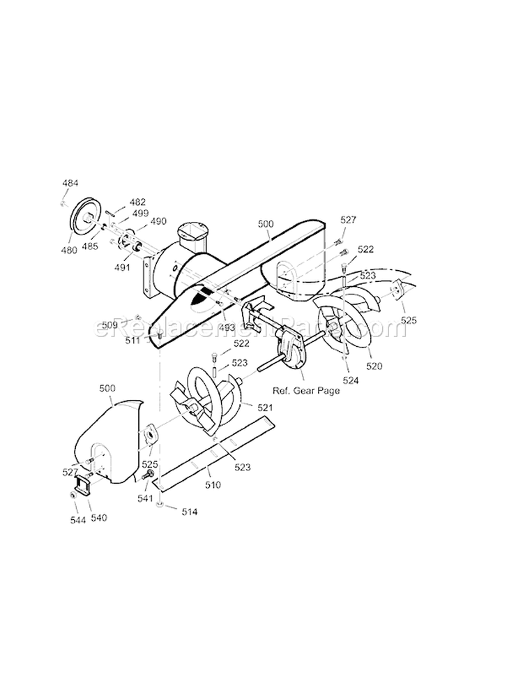 Auger Housing Diagram and Parts List for 536887751  Craftsman Snow Blower