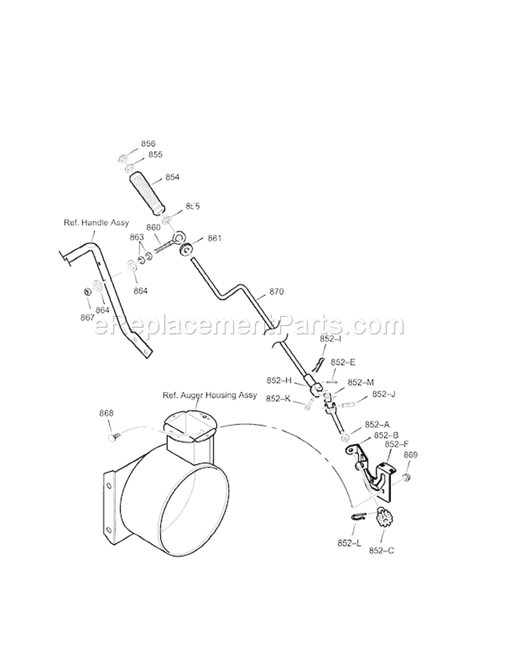Chute Rod Diagram and Parts List for 536887751  Craftsman Snow Blower