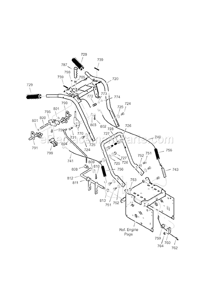 Handle Assembly Diagram and Parts List for 536887751  Craftsman Snow Blower