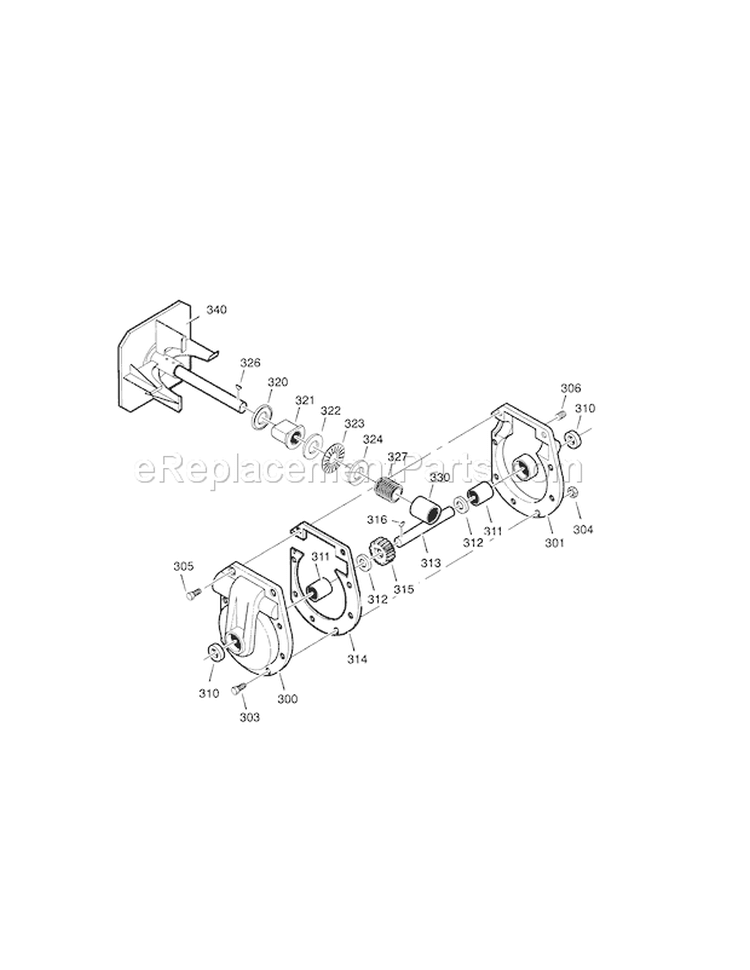 Gear Case Diagram and Parts List for 536887752  Craftsman Snow Blower