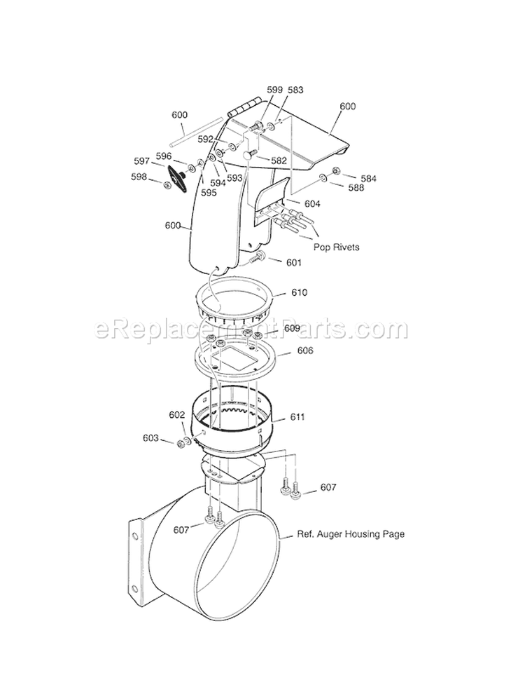 Discharge Chute Diagram and Parts List for 536887752  Craftsman Snow Blower