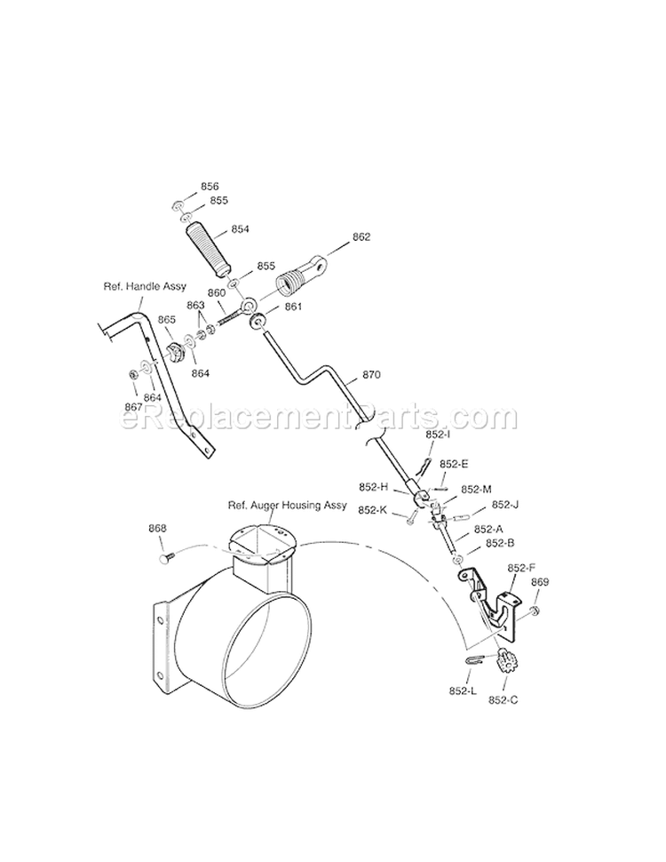Chute Rod Diagram and Parts List for 536887752  Craftsman Snow Blower