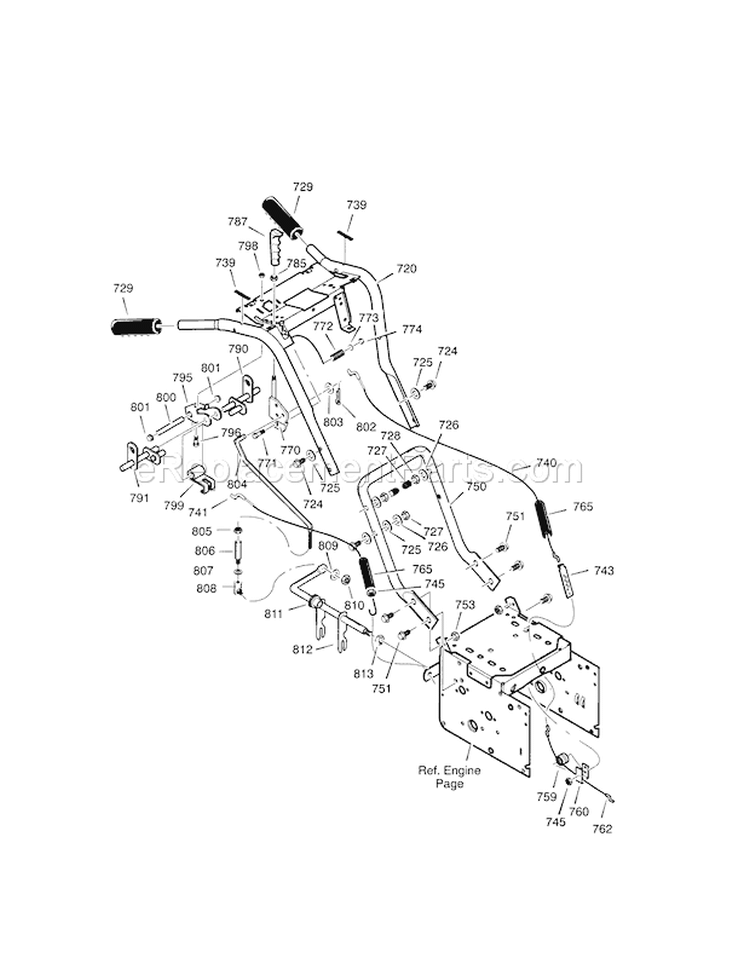 Handle Assembly Diagram and Parts List for 536887752  Craftsman Snow Blower