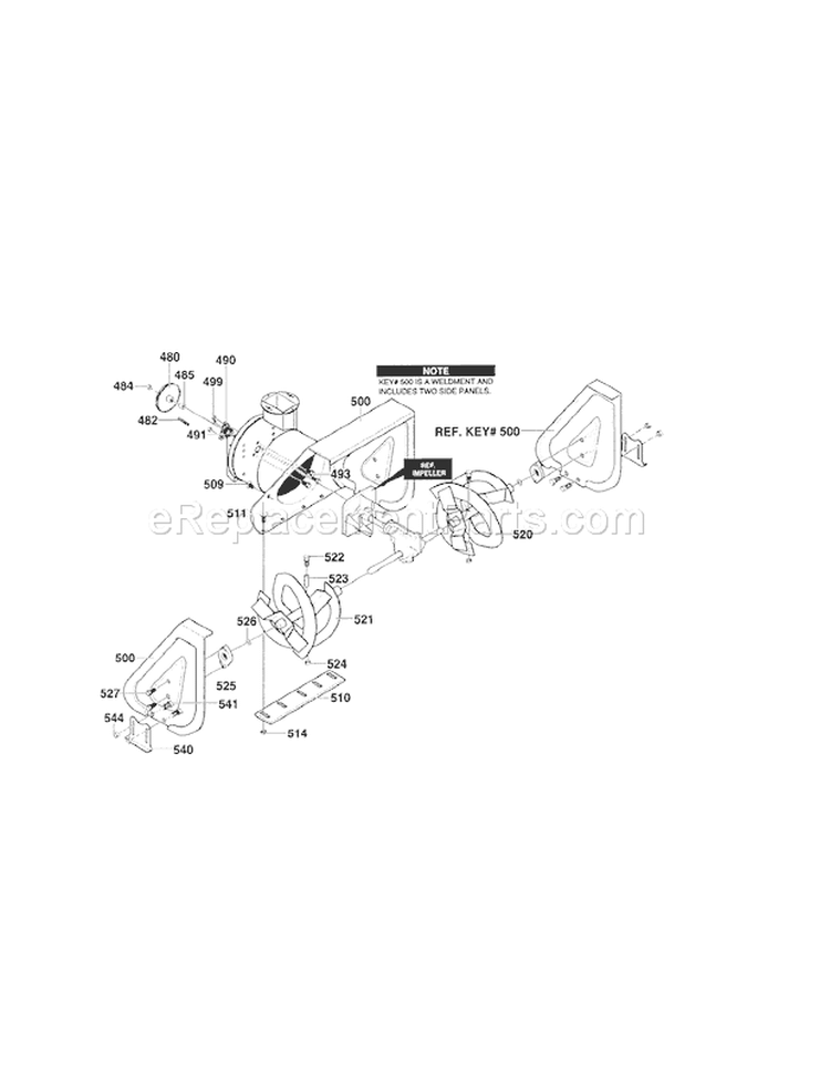 Auger Housing Diagram and Parts List for 536887991  Craftsman Snow Blower