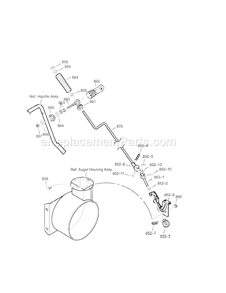 Chute Rod Diagram and Parts List for 536887991  Craftsman Snow Blower