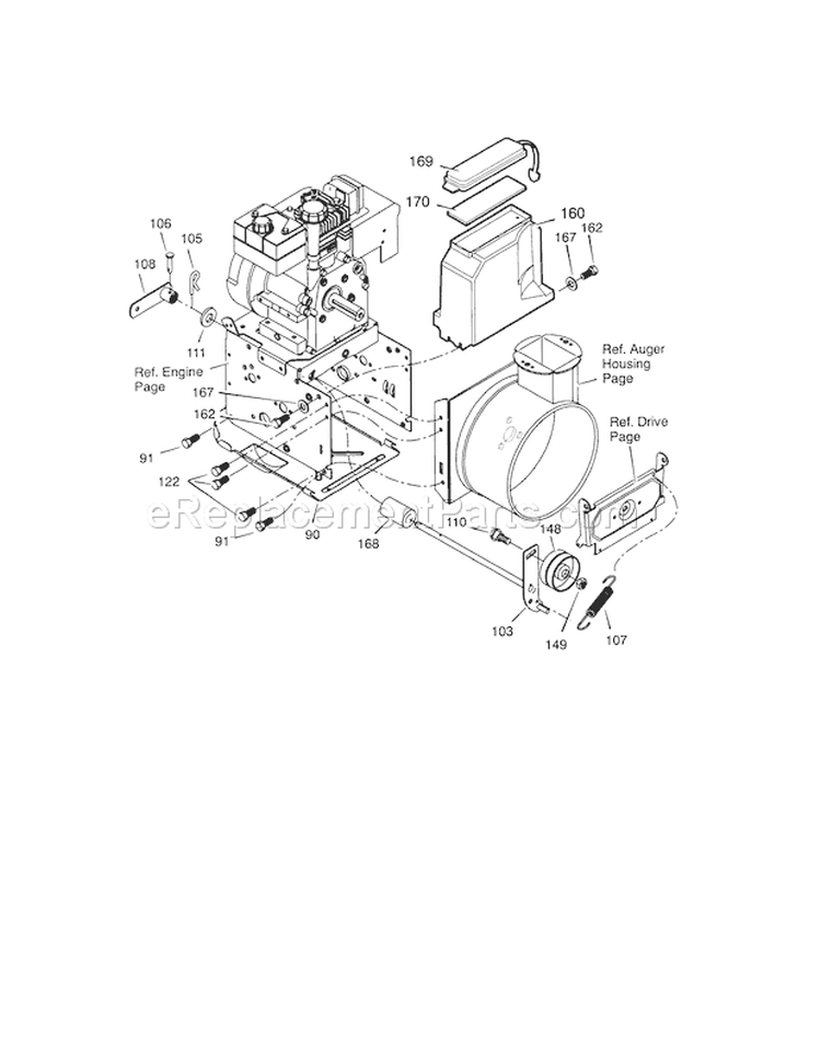 Frame Diagram and Parts List for 536887992  Craftsman Snow Blower