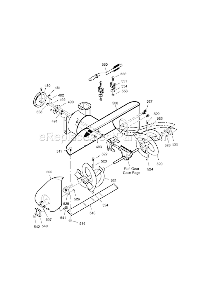 Auger Housing Diagram and Parts List for 536887992  Craftsman Snow Blower
