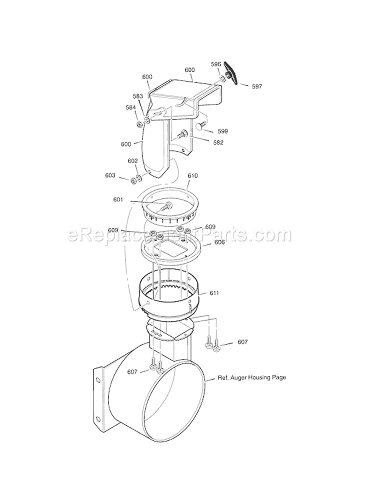 Discharge Chute Diagram and Parts List for 536887992  Craftsman Snow Blower