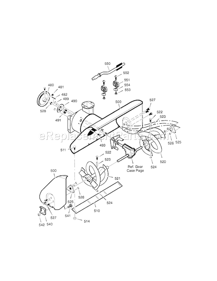 Auger Housing Diagram and Parts List for 536887995  Craftsman Snow Blower