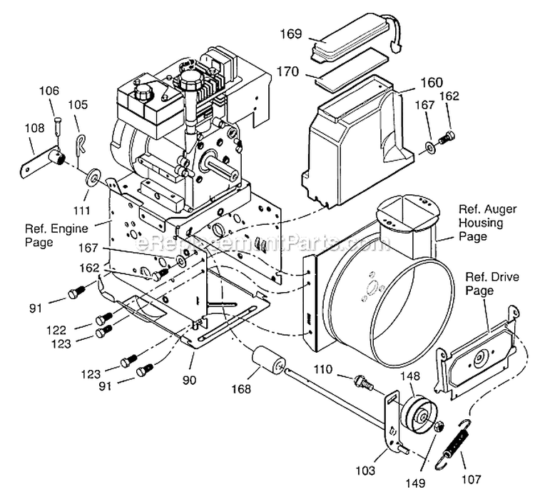 Frame Diagram and Parts List for 536887996  Craftsman Snow Blower