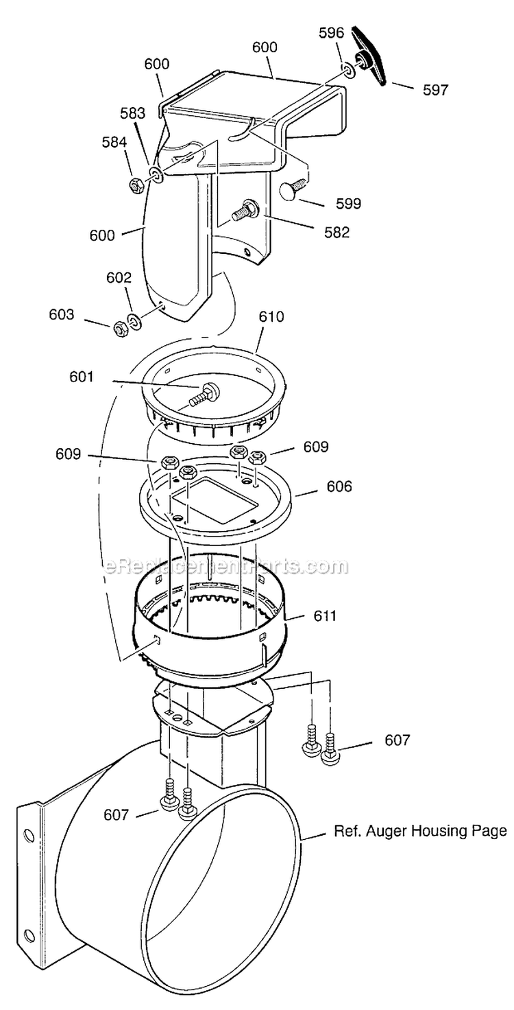 Discharge Chute Diagram and Parts List for 536887996  Craftsman Snow Blower