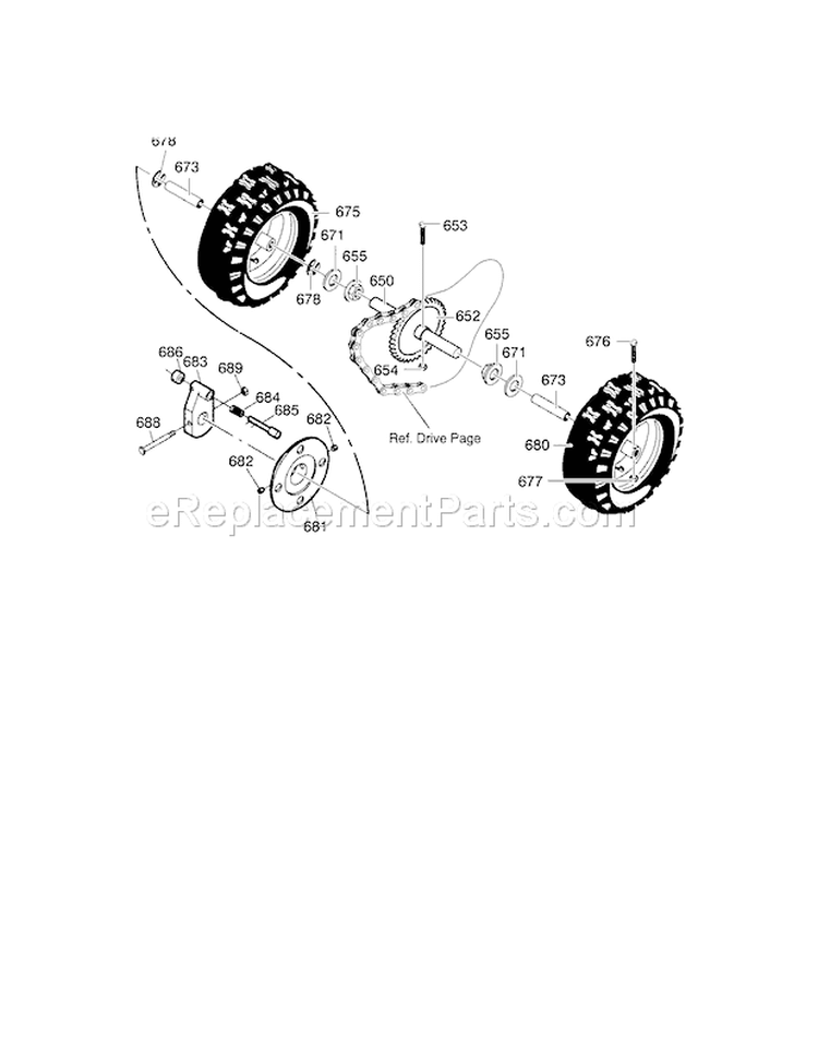 Wheel Assembly Diagram and Parts List for 536888110  Craftsman Snow Blower