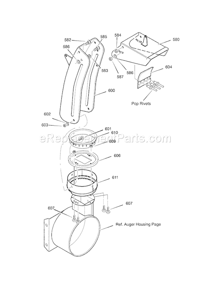 Discharge Chute Diagram and Parts List for 536888110  Craftsman Snow Blower