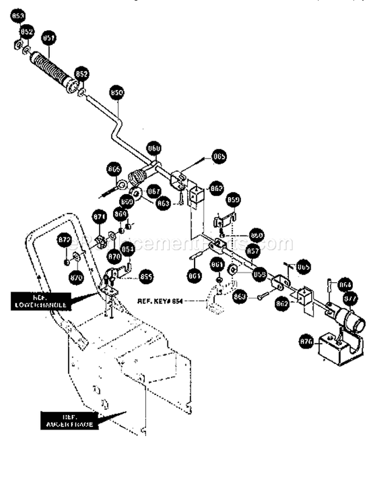 Chute Control Rod Assembly Diagram and Parts List for 536888400  Craftsman Snow Blower