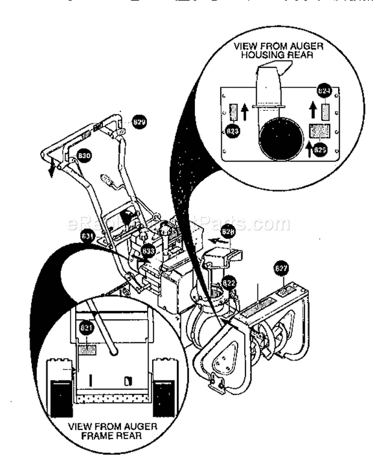 Decals Diagram and Parts List for 536888400  Craftsman Snow Blower