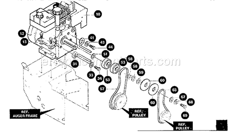 Engine Assembly Diagram and Parts List for 536888400  Craftsman Snow Blower