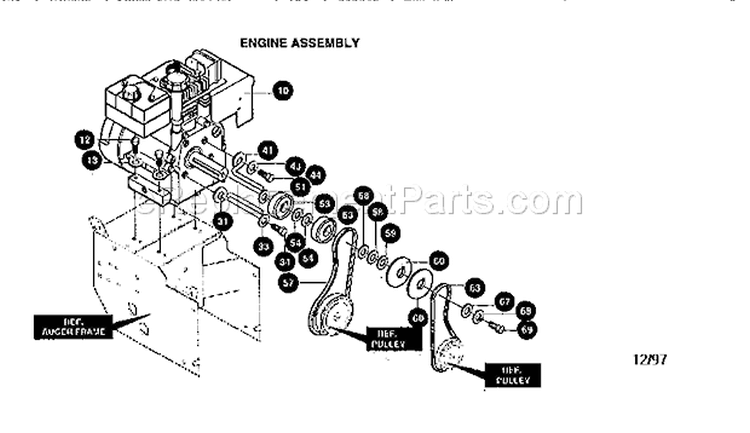 Engine Assembly Diagram and Parts List for 536888600  Craftsman Snow Blower