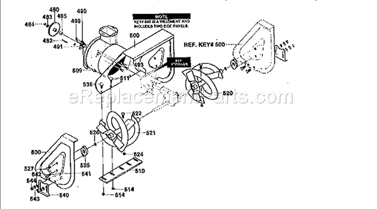 Auger Housing Assembly Diagram and Parts List for 536888600  Craftsman Snow Blower