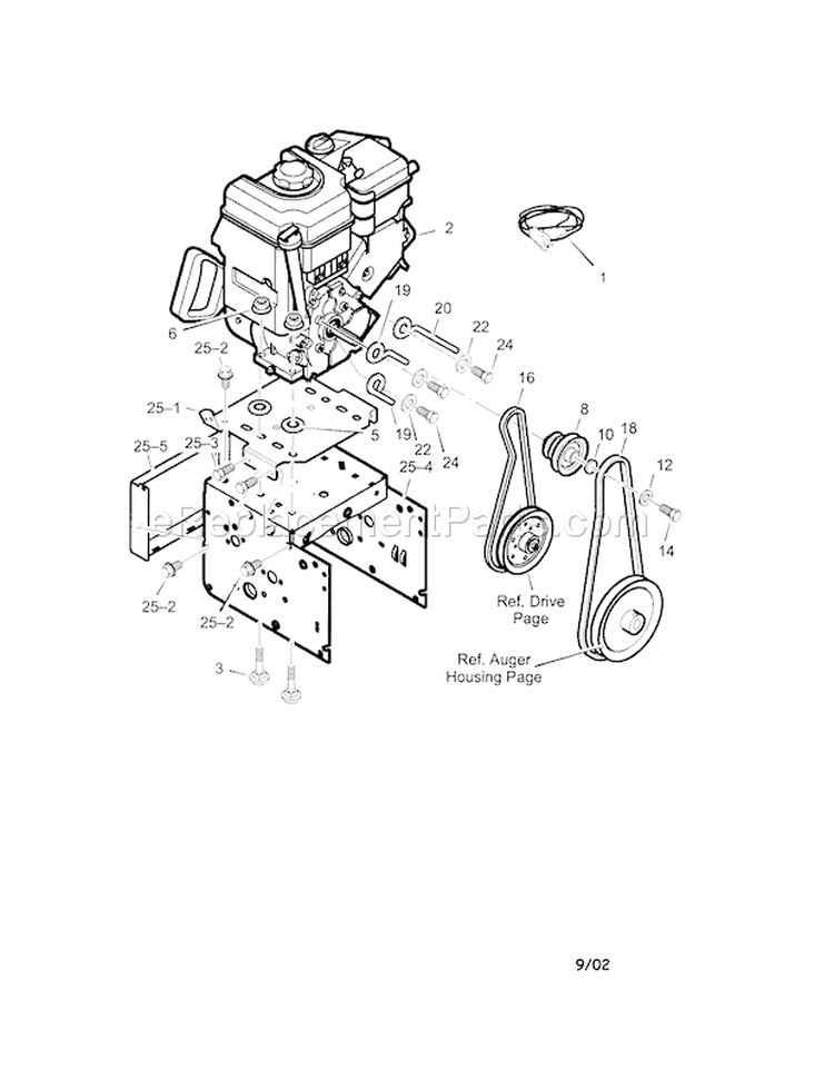 Engine Diagram and Parts List for 536889250  Craftsman Snow Blower