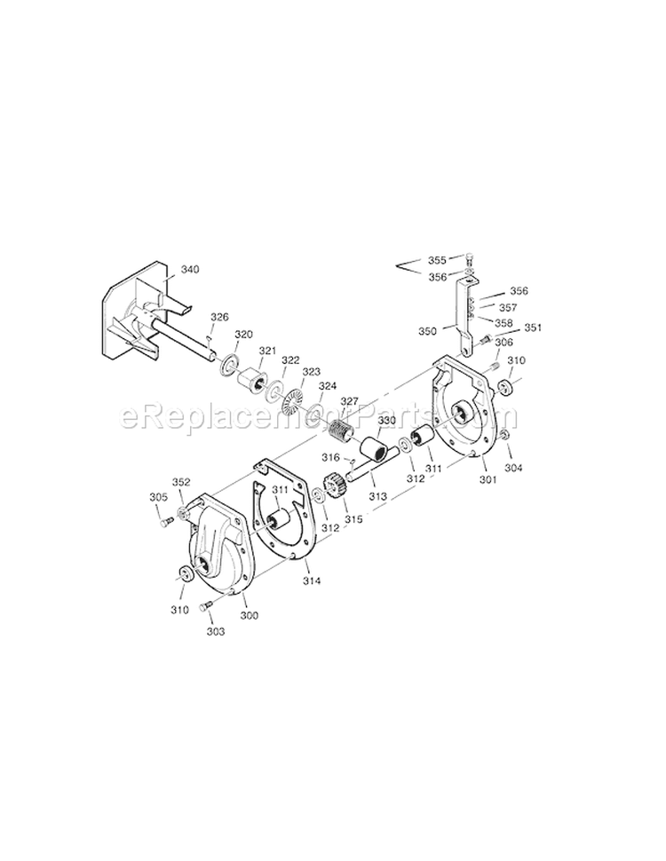 Gear Case Diagram and Parts List for 536889251  Craftsman Snow Blower