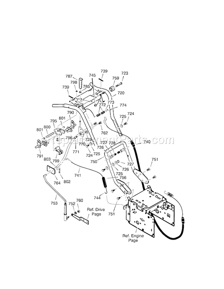 Handle Assembly Diagram and Parts List for 536889251  Craftsman Snow Blower