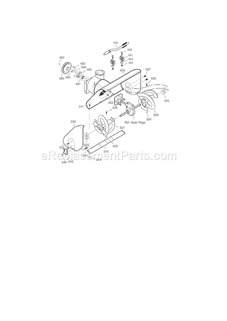 Auger Housing Diagram and Parts List for 536889252  Craftsman Snow Blower