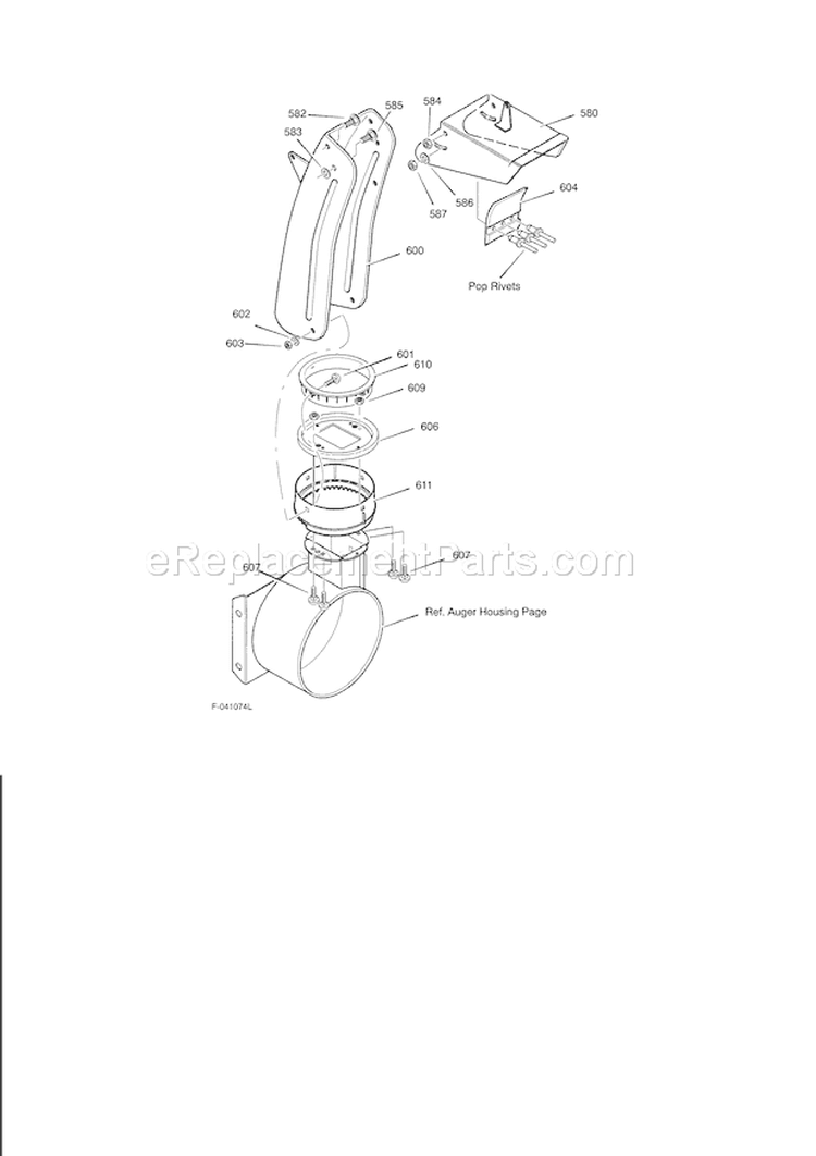 Discharge Chute Diagram and Parts List for 536889252  Craftsman Snow Blower