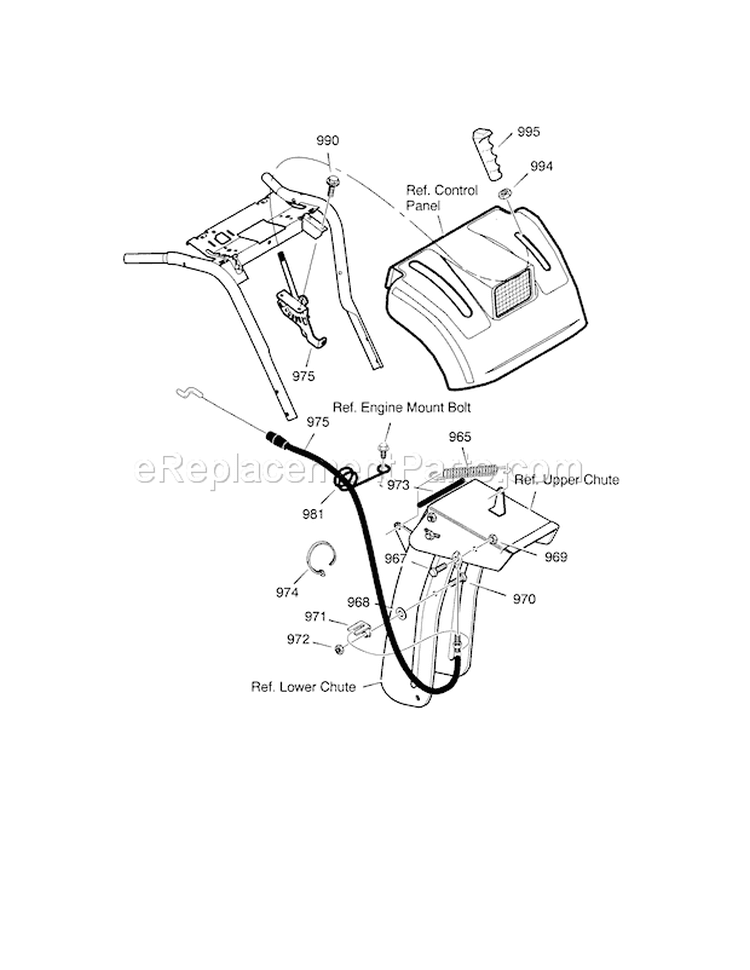 Remote Chute Control Diagram and Parts List for 536889253  Craftsman Snow Blower